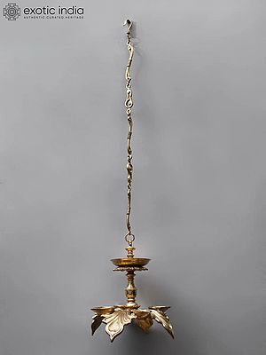 37" Brass Designer Four Wicks Hanging Lamp