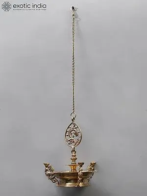33" Brass Peacock Design Six Wicks Hanging Lamp