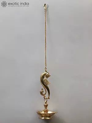 36" Brass Parrot Design Three Wicks Hanging Lamp