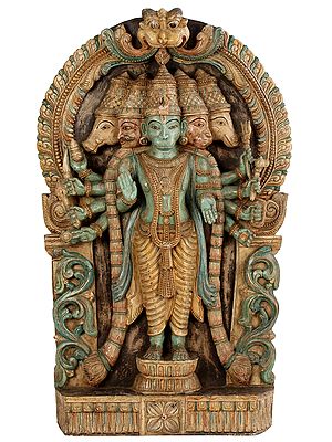 36" Large Wooden Standing Panchmukhi Lord Hanuman | Wall Panel