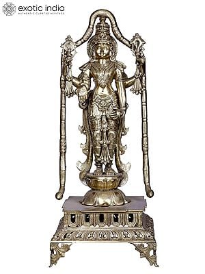 32" Large God Perumal Brass Statue Standing with Arch