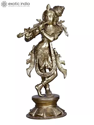 Lord Shri Krishna Play Flute | Brass Statue