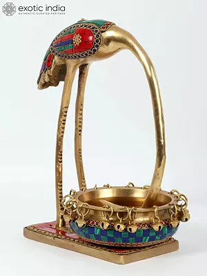 12" Beautiful Leaning Flamingo With Urli | Brass