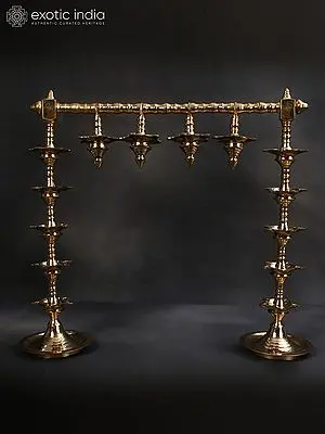 19" Dual-Stand Multiple Wicks Lamp | Brass