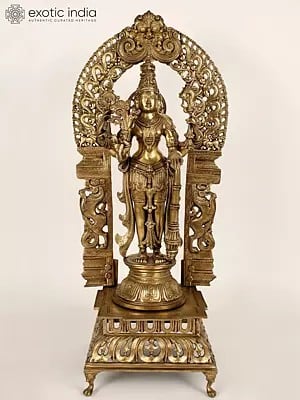 39" Large Lord Vishnu with Kirtimukha Prabhavali | Hoysala Bronze Statue