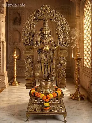39" Large Lord Vishnu with Kirtimukha Prabhavali | Hoysala Bronze Statue