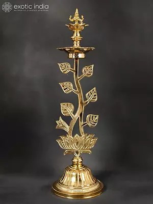 23" Tree Lamp (Goddess Lakshmi Lamp) In Brass | Handmade | Made In India