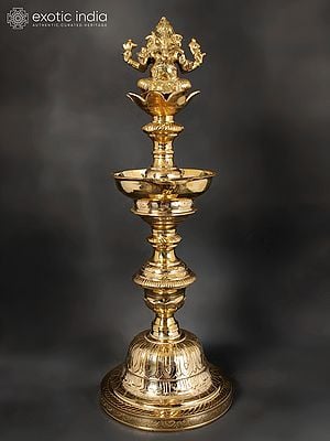 24" Lord Ganesha Lamp in Brass | Handmade | Made in India