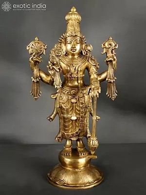 21" Lord Vishnu With Gada Standing On Pedestal
