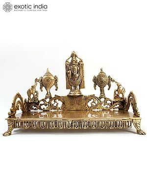 18" Brass Designer Throne with Tirupati Balaji & Shankh Chakra