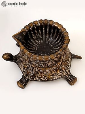 7" Brass Designer Diya on Tortoise