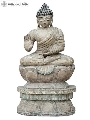 Wooden Buddha Statue - Serene Seated Figure on Lotus Base