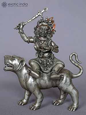 6'' Lord Bagh Bhairava Silver Statue with Sword from Nepal