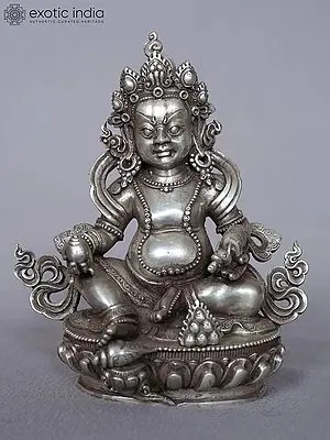 5'' Crowned Kubera Silver Statue Seated on Base