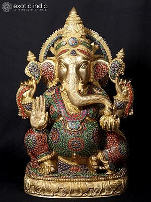 18'' Hindu God Ganesha On Oval Base | Fine Stone Work