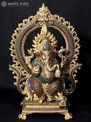 16'' Ganesha Seated On Chowki | Fine Stone Work