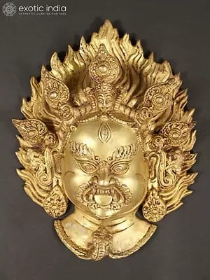 12" Brass Bhairava Mask Wall Hanging Statue