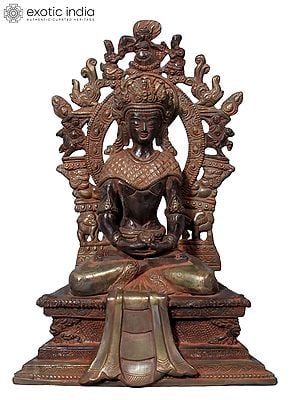 12" Brass Crowned Buddha Seated on Throne