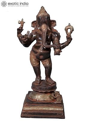17" Brass Standing Chaturbhuja Lord Ganesha