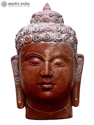 9'' Meditating Gautama Buddha Head | Red Stone