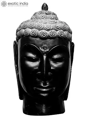 Meditative Black Stone Buddha Head Sculpture - 15 Inch