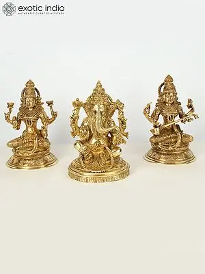 Superfine Lakhsmi Ganesha Saraswati (Set of 3) | Brass