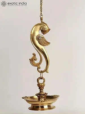 36" Three Wicks Hanging Parrot Lamp in Brass