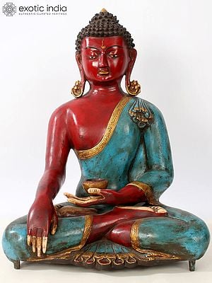 19'' Colorful Medicine Buddha Seated | Brass