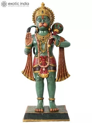 35" Large Colorful Standing Sankat Mochan Lord Hanuman in Brass