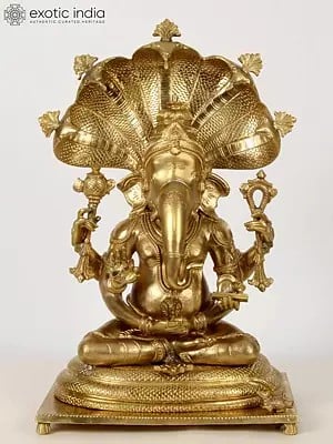 18" Superfine Lord Ganesha With Sheshnag On Head | Bronze