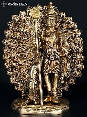 9'' Standing Lord Subramanya (Murugan) With Peacock | Brass