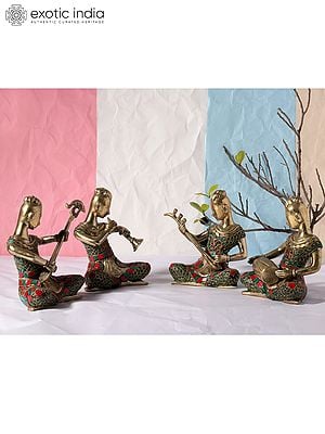 6" Set of Four Musicians | Brass with Inlay Work