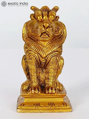 3" Small Sitting Lion Yali in Brass