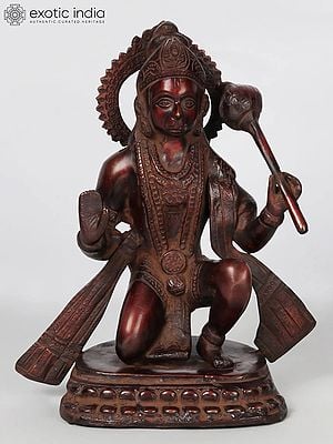 11'' Blessing Lord Hanuman Statue In Brown Colour | Brass Idols