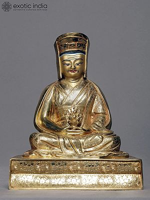 8" Guru Gampopa Copper Statue from Nepal | Copper Idol Gilded with Gold
