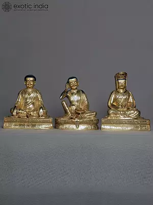8" Set of Three Tibetan Buddhist Gurus (Gampopa, Milarepa and Marpha) From Nepal