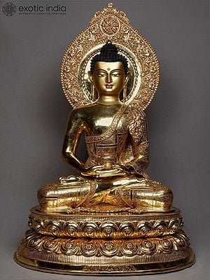 30" High Lord Buddha in Dhyana Mudra | Handmade In Nepal | Copper With 24K Gilded Gold