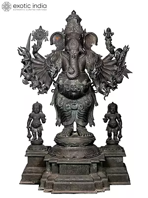 Veera Ganpati Panchaloha Bronze Statue: 57 Inch Tall, Lost-Wax Casting