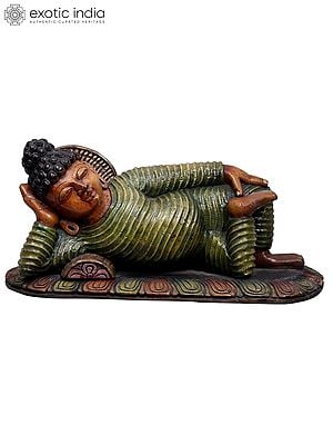 19" Wooden Relaxing Buddha Sculpture