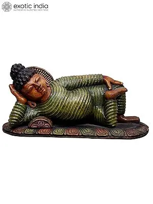 Serene Wooden Buddha Statue - 19" Reclining Peaceful Figure