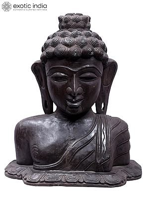 20" Wooden Buddha Bust Sculpture