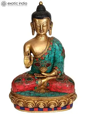 9" Preaching Buddha with Pindapatra In Brass | Handmade | Made In India