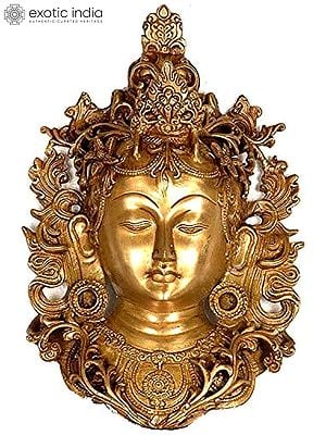 11" Buddhist Deity Goddess Tara Wall Hanging Mask in Brass | Handmade | Made in India