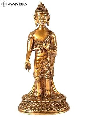 11" Standing Buddha In Brass | Handmade | Made In India