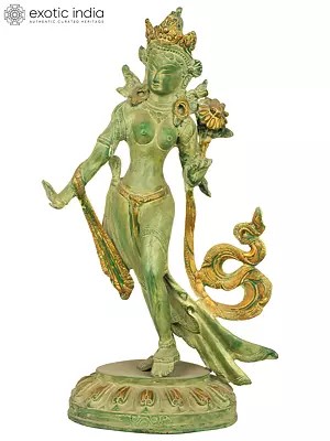 15" Standing Tara (Tibetan Buddhist Deity) In Brass | Handmade | Made In India