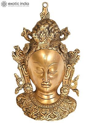 10" Tibetan Buddhist Deity Tara Wall Hanging Mask In Brass | Handmade | Made In India