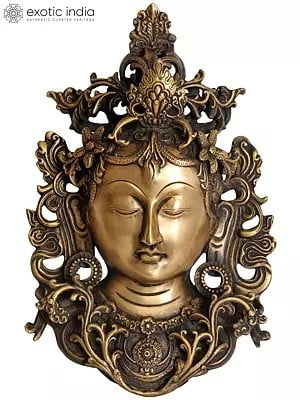11" Buddhist Deity Goddess Tara Wall Hanging Mask in Brass | Handmade | Made in India