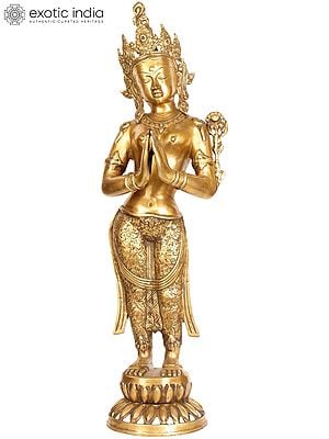 30" Namaste Lady Brass Sculpture | Handmade | Made in India