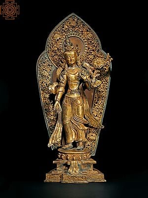 Padmapani Avalokiteshvara with Floral Aureole (Vintage Piece) | Tibetan Buddhist Deity