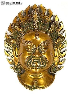 18" Tibetan Buddhist Mahakala Wall Hanging Mask in Brass | Handmade | Made in India